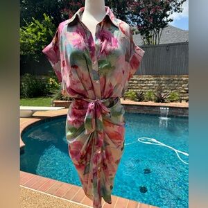 Water color satin shirt dress